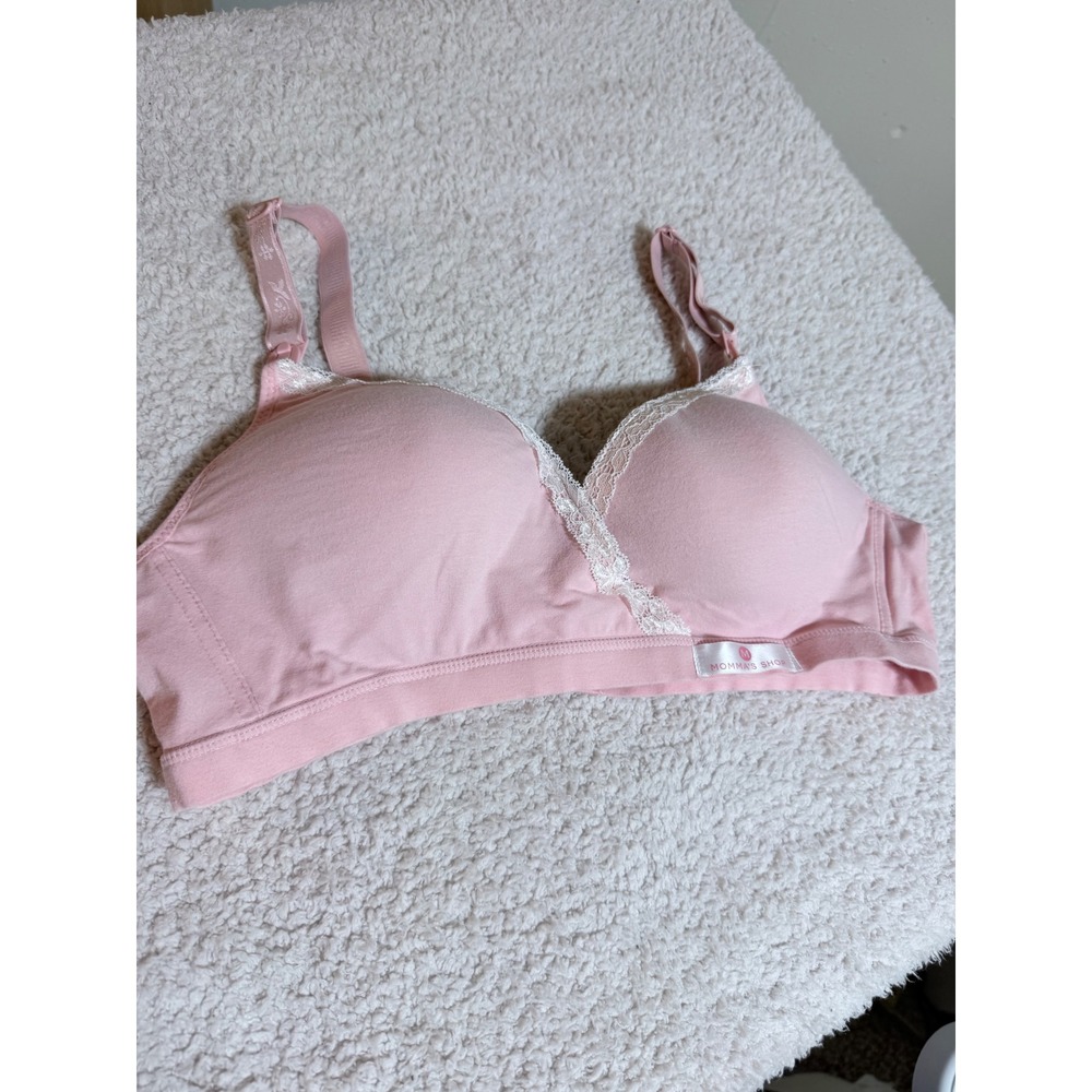 Momma's Shop Nursing Bra Women XXL Pink Cotton Lace Trim Maternity Breastfeeding